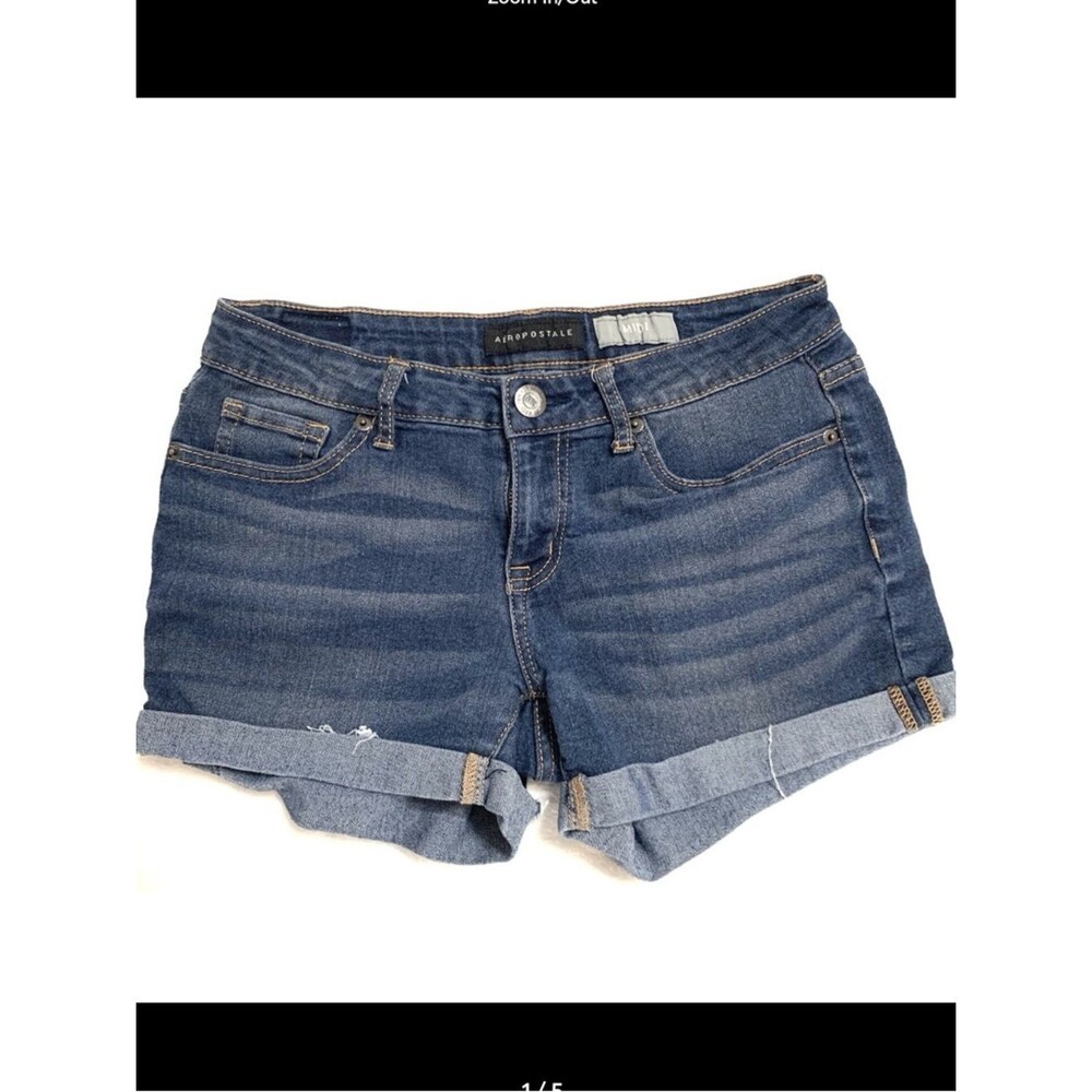 Aeropostale Dark Wash Midi Denim Shorts - Cuffed Stretch Festival Summer
